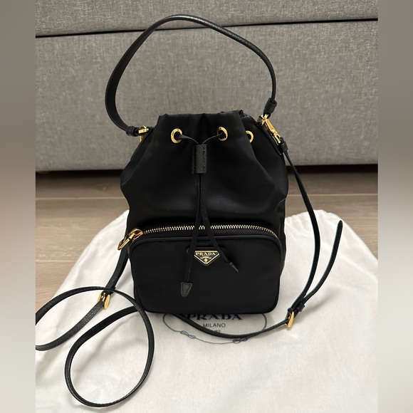 Prada Black Nylon Bucket Bag with Gold hardware - Picture 2 of 13